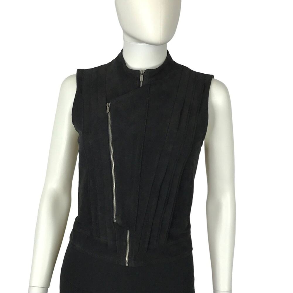 BCBGMaxAzria Black Vest Faux Suede Biker Style Zippered XS - Picture 7 of 10